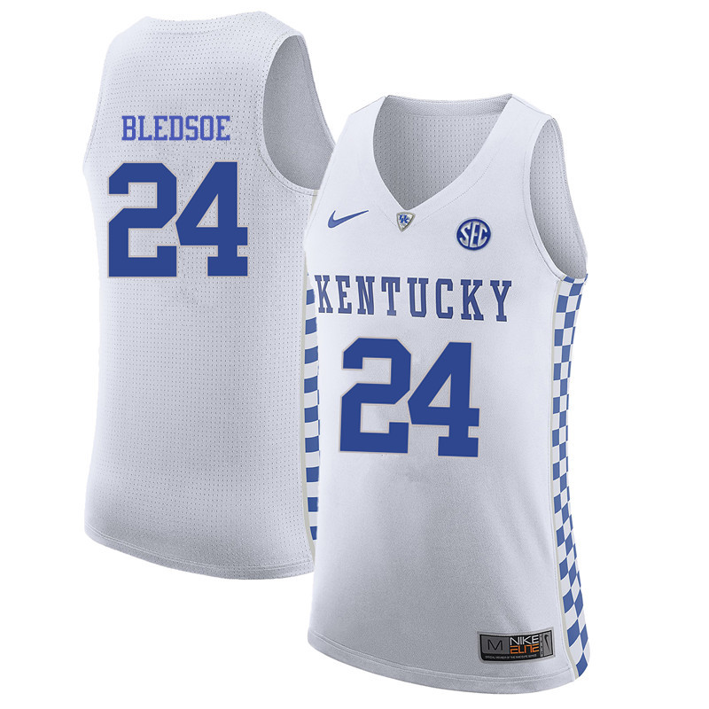 Men Kentucky Wildcats #24 Eric Bledsoe College Basketball Jerseys-White